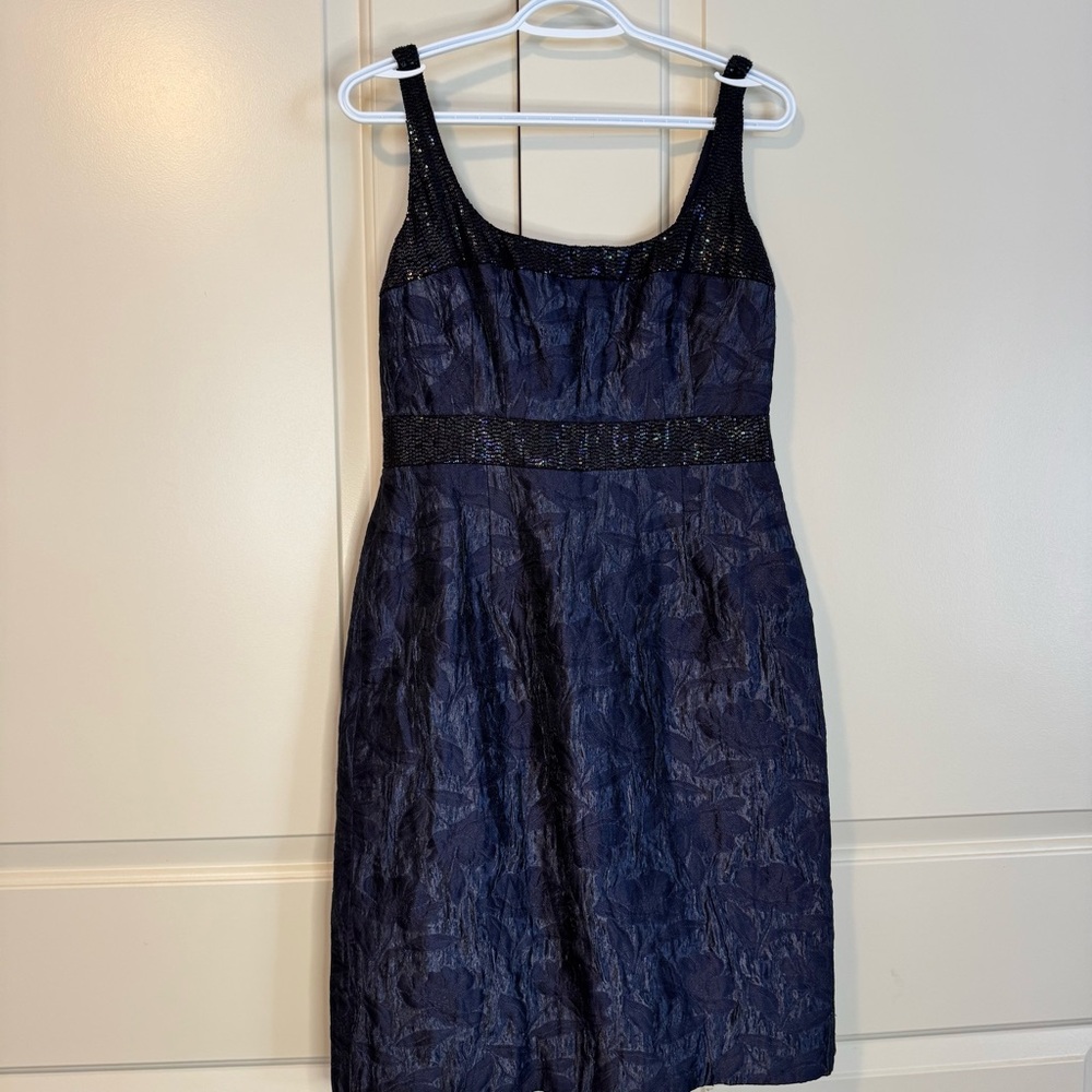 Carmen Marc Valvo Midnight Blue Mini Dress Navy Sequin Sleeveless Cocktail Sz 8